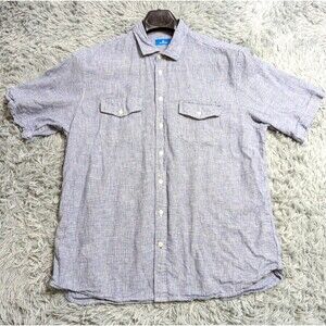 Toscano Shirt Mens Size XL XLarge Blue White Linen Blend Button Up Preppy Modern